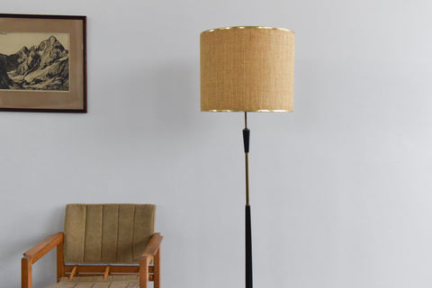 Vintage Mid Century Modern 1950s Tripod Standing Lamp and Shade