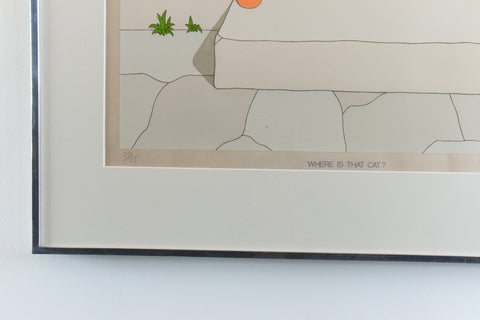Vintage Original Screen Print by Jeffery Edwards Dated 1970 Titled 'Where Is That Cat'