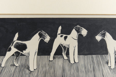 Vintage Pen and Ink Drawing of Fox Terrier Dogs Signed W. Towler 1929