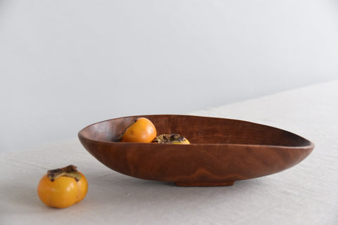 Vintage Rustic Mid-Century Wooden Oval Bowl