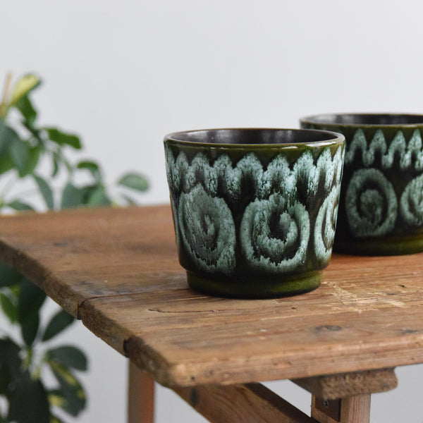 west german pottery plant pot Vintage Pair of Green West German Plant Pots – Absolutely Nice Vintage