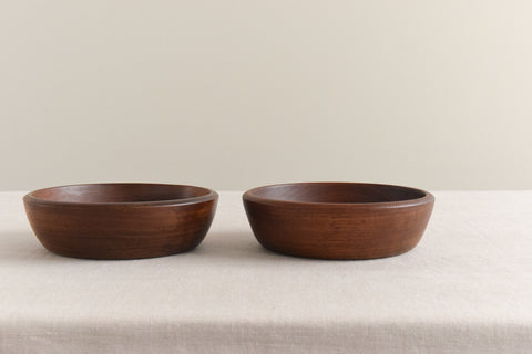 Vintage Pair of Rustic Hand Turned Wooden Bowls