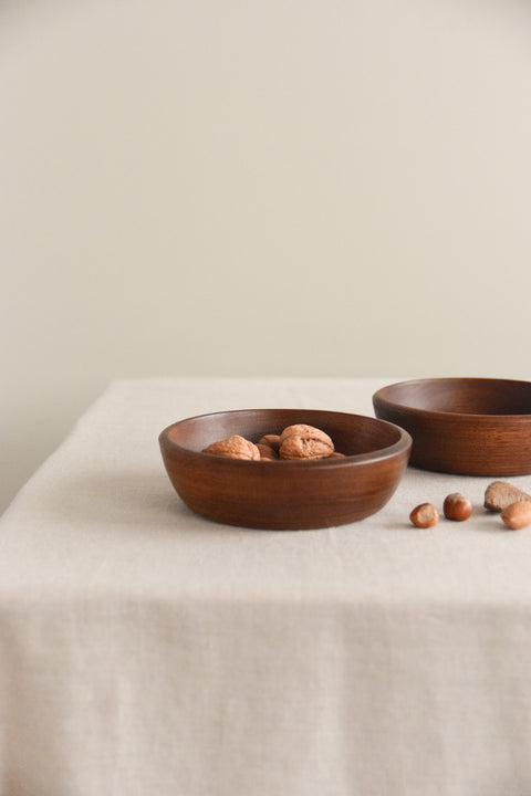 Vintage Pair of Rustic Hand Turned Wooden Bowls
