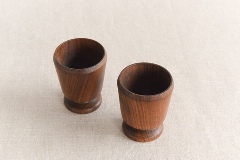 Vintage Pair of Rustic Hand Turned Wooden Egg Cups