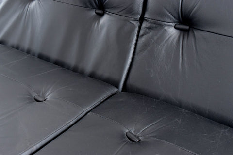 Vintage Rare Pieff Kadia Black Leather and Chrome Three Seater Sofa by Tim Bates