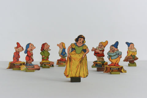 Rare Vintage Disney's Snow White and the Seven Dwarfs Cardboard Cut Out Figurines