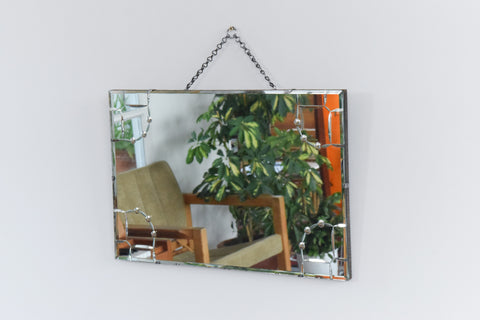 Vintage Frameless Bevelled Wall Mirror with Cut Glass