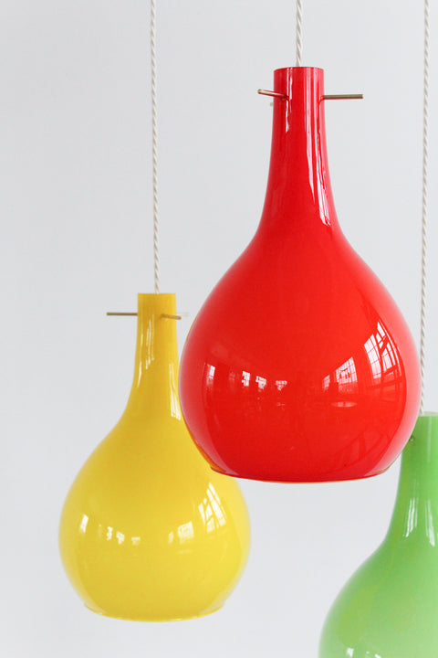 Vintage Red Green and Yellow Mid Century Glass Pendant Chandelier