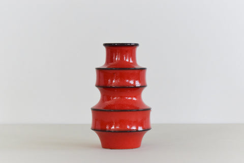 Vintage Red West German Scheurich Keramik Pagoda Vase 267-25