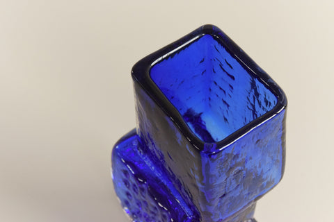 Vintage Reproduction 1970s Blue Drunken Brick Layers Vase in the Style of Geoffrey Baxter for Whitefriars