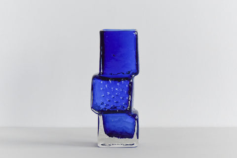 Vintage Reproduction 1970s Blue Drunken Brick Layers Vase in the Style of Geoffrey Baxter for Whitefriars