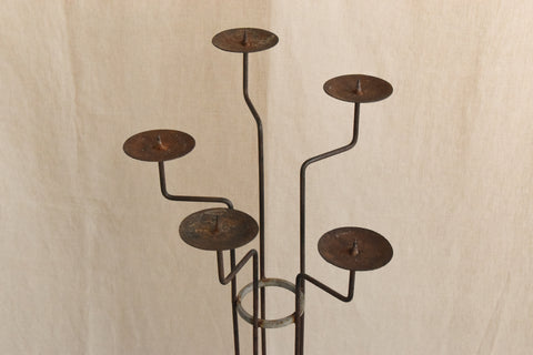 Vintage Rustic Galvanised Metal Floor Standing Candle Holder / Candelabra