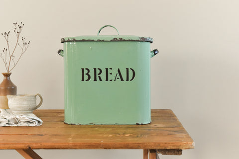 Vintage Rustic Green Enamel Bread Bin
