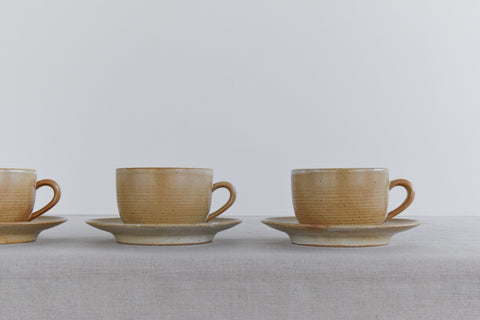 Vintage Set of 4 French Stoneware Tea Cups and Saucers
