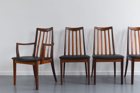 Vintage Set of 6 G Plan Fresco Teak Dining Chairs with Carvers