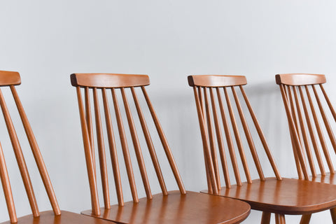 Vintage Set of Four Danish Mid Century Beech Dining Chairs by Farstrup