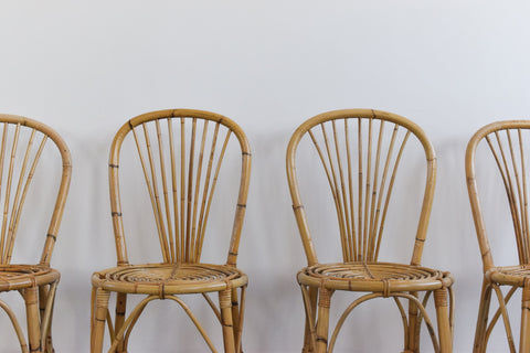 Vintage Set of Four Wicker/Rattan/Bamboo Dining Chairs