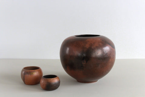 Vintage Set of Three Studio Pottery Glazed Pots