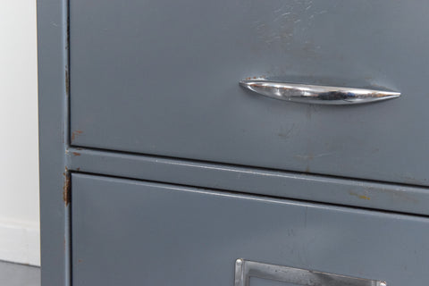 Vintage Metal Three Drawer Blue/Grey Metal Filing Cabinet