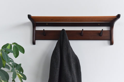 Vintage Afrormosia Wall Mounted Coat Rack with Parcel Shelf by John Herbert for A. Younger Ltd