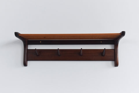 Vintage Afrormosia Wall Mounted Coat Rack with Parcel Shelf by John Herbert for A. Younger Ltd