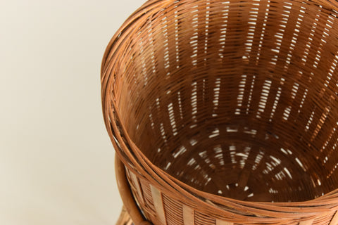 Vintage Small Bamboo Decorative Plant Stand Basket Container
