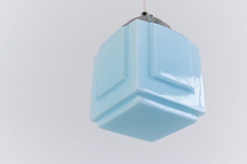 Vintage Small Blue Opaline Art Deco Pendant Lamp Shade