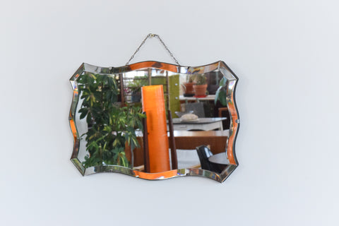 Vintage Small Frameless Shaped Bevelled Mirror
