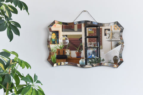 Vintage Small Frameless Shaped Bevelled Mirror