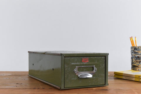 Vintage Green Metal Filing Box Single Drawer Veteran Series