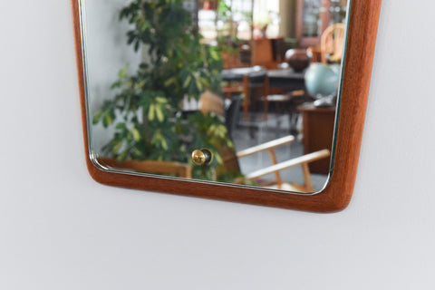 Vintage Small Teak Curved Float Mounted Wall Mirror