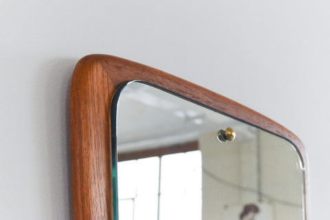 Vintage Small Teak Curved Float Mounted Wall Mirror