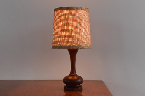 Vintage Small Teak Table Lamp with Natural Rattan Shade
