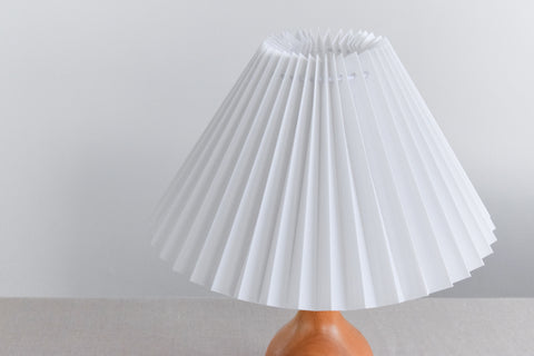 Vintage Small Wooden Table Lamp with New White Pleated Lampshade