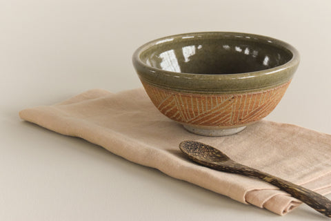 Vintage Studio Pottery Bowl with Sgraffito Pattern