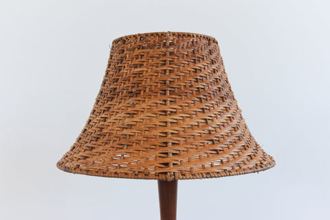 Vintage Teak Table Lamp with Natural Rattan Shade