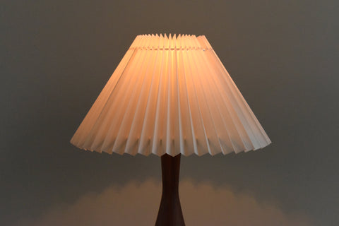 Vintage Teak Table Lamp with New White Pleated Lampshade