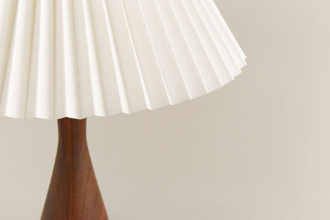 Vintage Teak Table Lamp with New White Pleated Lampshade