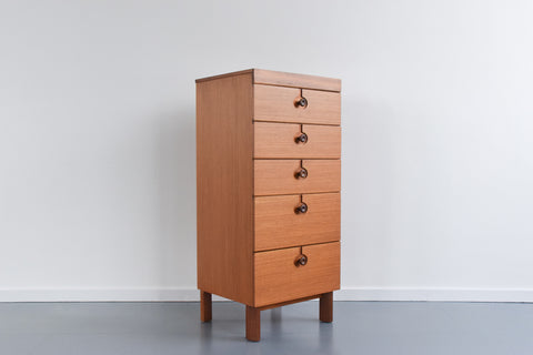 Vintage Teak Tallboy Chest of Drawers by Nathan with Cut Out Afromosia Handles