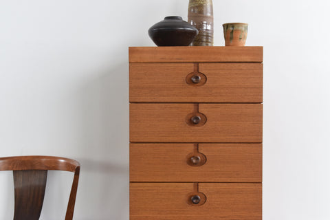 Vintage Teak Tallboy Chest of Drawers by Nathan with Cut Out Afromosia Handles