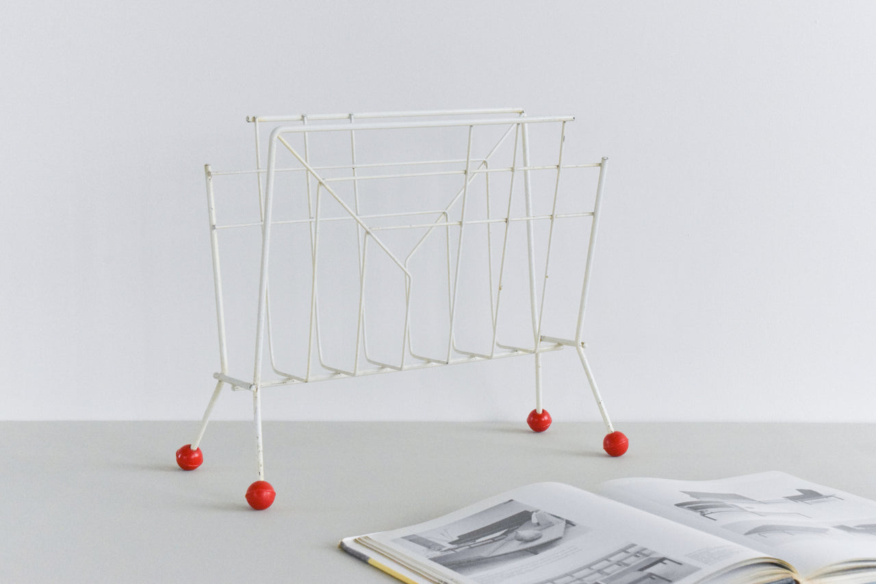 Vintage White and Red Atomic Wire Magazine Rack – Absolutely Nice Vintage