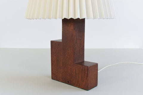 Vintage Wooden Sculptural Table Lamp with New White Pleated Shade