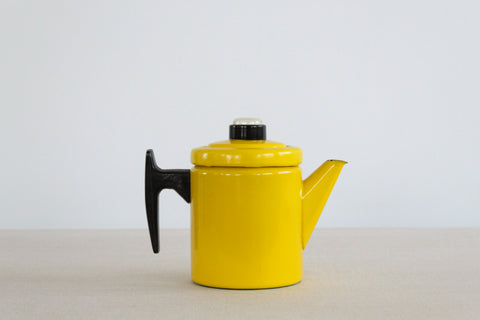 Vintage Yellow Enamel Coffee Pot and Percolator by Finel Arabia Finland