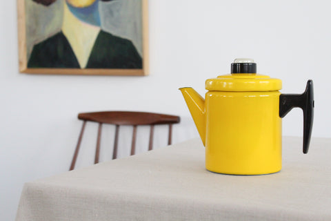 Vintage Yellow Enamel Coffee Pot and Percolator by Finel Arabia Finland