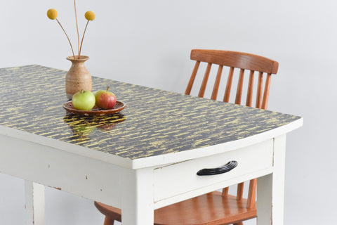 Vintage Yellow and Black Patterned Formica Kitchen Table