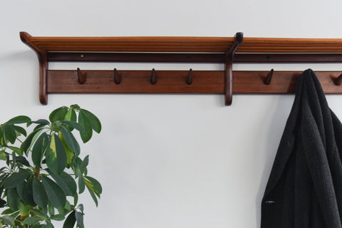 Vintage Double Afrormosia Wall Mounted Coat Rack with Parcel Shelf by John Herbert for A. Younger Ltd
