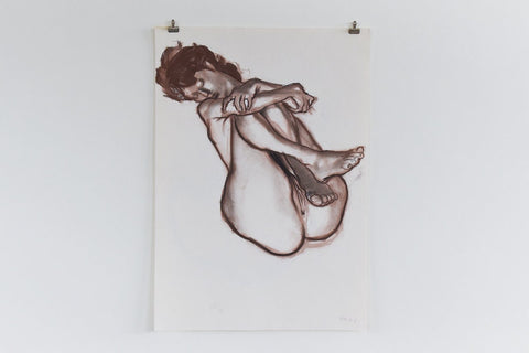 Vintage 1987 Original Signed Pastel Nude Female Life Drawing by Artist Robert Arthur Bramwell