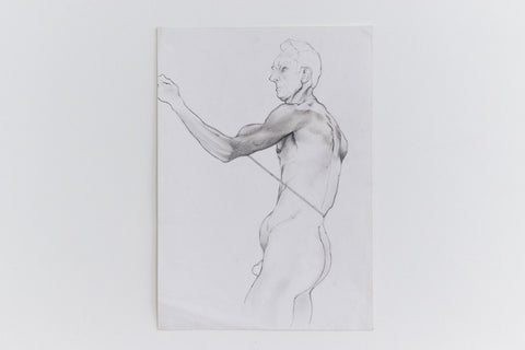 Vintage 1980s Original Pencil Drawing of a Nude Male by Robert Arthur Bramwell