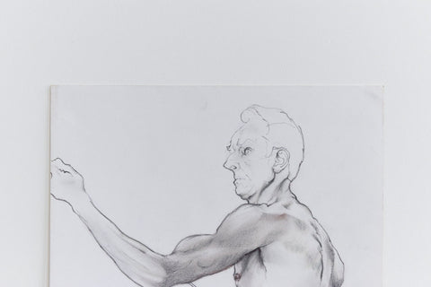 Vintage 1980s Original Pencil Drawing of a Nude Male by Robert Arthur Bramwell