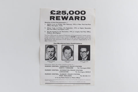 Vintage Original 1974 Unframed 'Black Panther' Post Office Shootings Wanted Reward Poster
